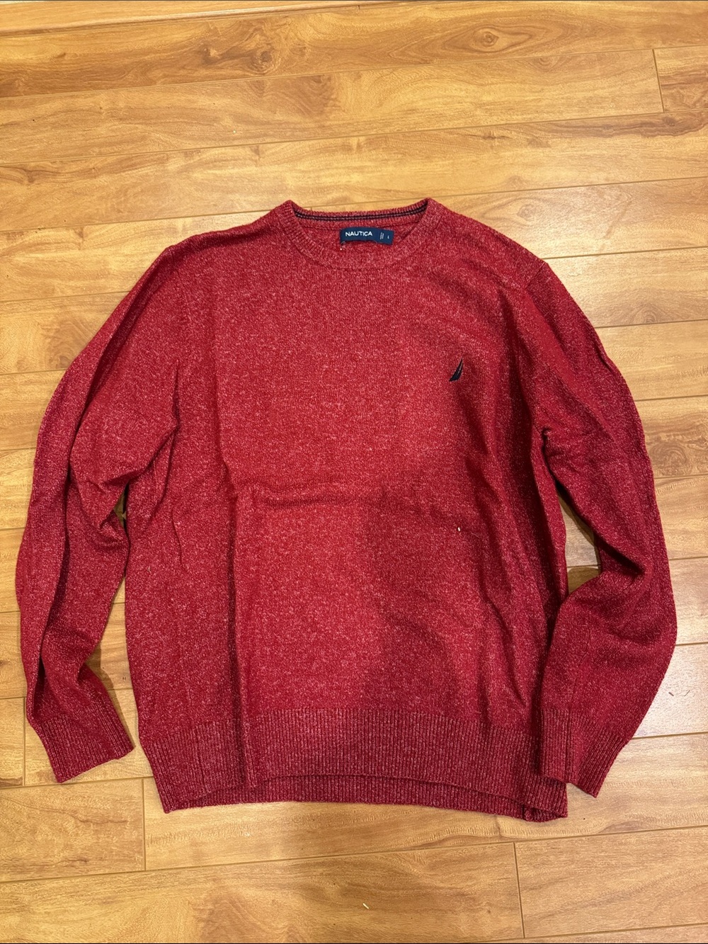 Nautica Men's Red Crewneck Sweater with Subtle Logo